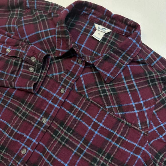 Duluth Trading Co Plaid Flannel Shirt Womens 2XL Burgundy Long Sleeve Button Up - Picture 1 of 7